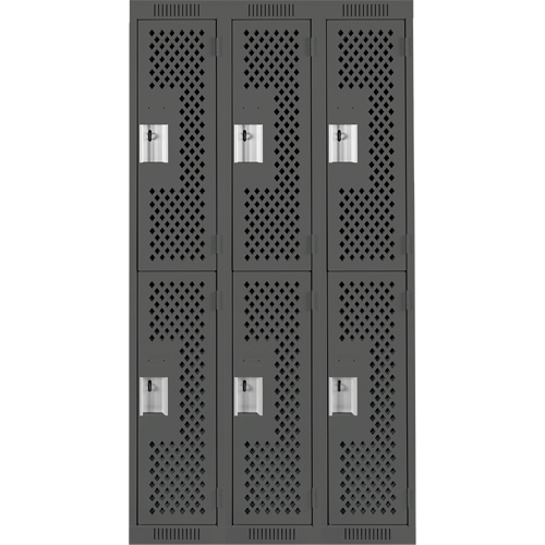 Clean Line Lockers, 2 -tier, Bank of 3, 36" x 12" x 72", Steel, Charcoal, Rivet (Assembled), Perforated Planification Entrepots Molloy