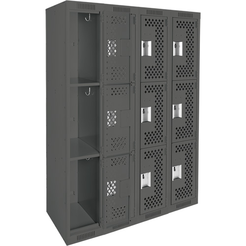 Casiers Clean Line, 3 niveaux, Bloc de 4, 48" x 12" x 72", Acier, Charbon, Rivet (assembl&eacute;), Perfor&eacute; Planification Entrepots Molloy