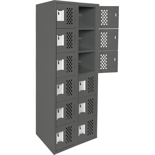 Assembled Lockerettes Clean Line Perforated Economy Lockers, 6 -tier, Bank of 2, 18" x 72" x 12", Steel Planification Entrepots Molloy