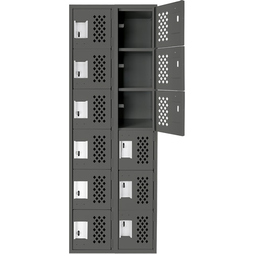 Assembled Lockerettes Clean Line Perforated Economy Lockers, 6 -tier, Bank of 2, 18" x 72" x 12", Steel Planification Entrepots Molloy