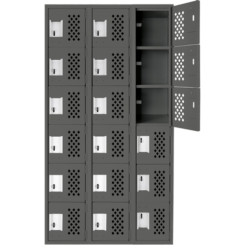 Assembled Lockerettes Clean Line Perforated Economy Lockers, 6 -tier, Bank of 3, 18" x 72" x 12", Steel Planification Entrepots Molloy