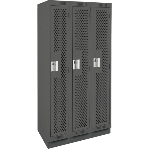 Clean Line Lockers, Bank of 3, 36" x 12" x 76", Steel, Charcoal, Rivet (Assembled), Perforated Planification Entrepots Molloy