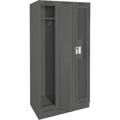 Clean Line Lockers, Bank of 3, 36" x 12" x 76", Steel, Charcoal, Rivet (Assembled), Perforated Planification Entrepots Molloy