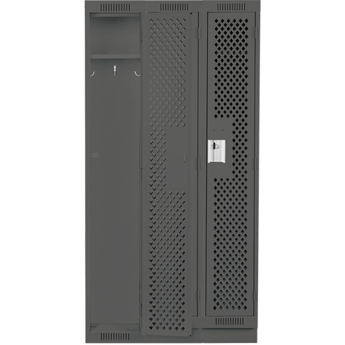 Clean Line Lockers, Bank of 3, 36" x 12" x 76", Steel, Charcoal, Rivet (Assembled), Perforated Planification Entrepots Molloy