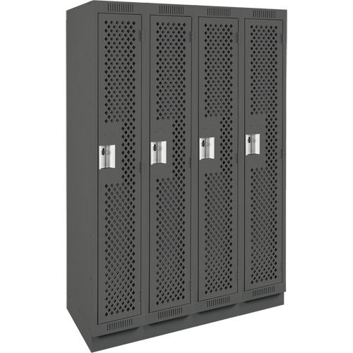 Clean Line Lockers, Bank of 4, 48" x 15" x 76", Steel, Charcoal, Rivet (Assembled), Perforated Planification Entrepots Molloy