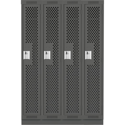 Clean Line Lockers, Bank of 4, 48" x 15" x 76", Steel, Charcoal, Rivet (Assembled), Perforated Planification Entrepots Molloy