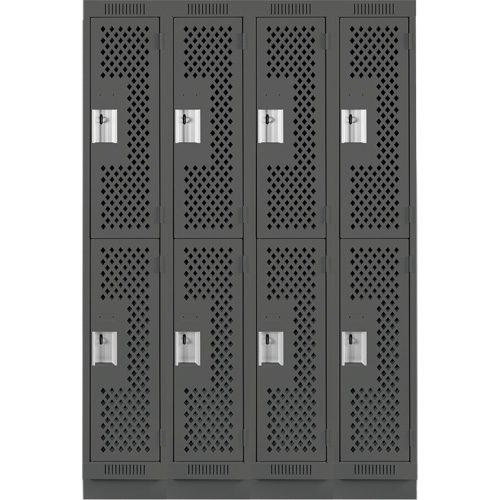 Clean Line Lockers, 2 -tier, Bank of 4, 48" x 12" x 76", Steel, Charcoal, Rivet (Assembled), Perforated Planification Entrepots Molloy
