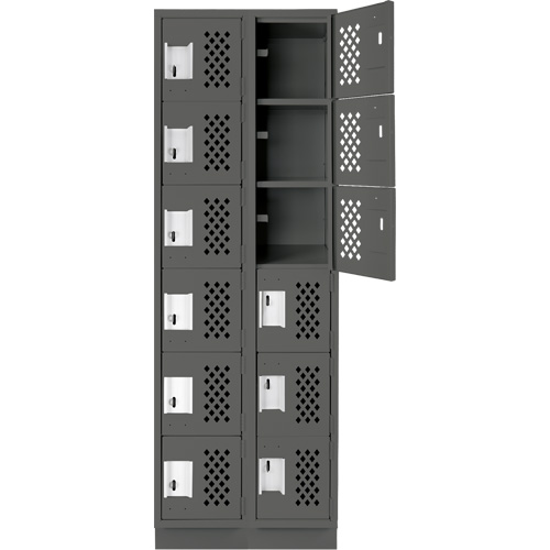 Assembled Lockerettes Clean Line Perforated Economy Lockers, 6 -tier, Bank of 2, 18" x 72" x 12", Steel Planification Entrepots Molloy
