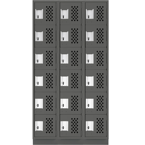 Assembled Lockerettes Clean Line Perforated Economy Lockers, 6 -tier, Bank of 3, 18" x 72" x 12", Steel Planification Entrepots Molloy
