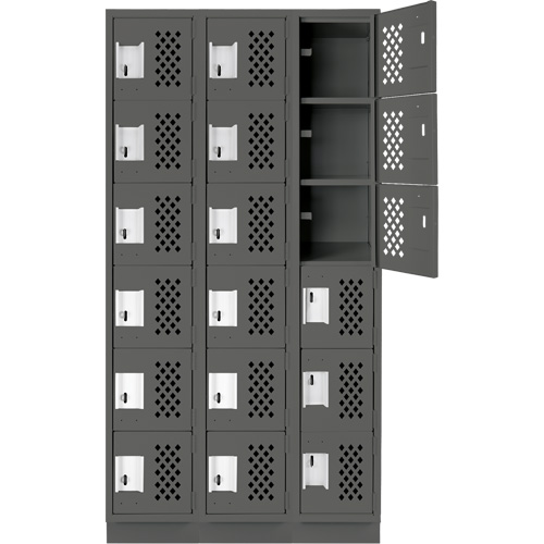 Assembled Lockerettes Clean Line Perforated Economy Lockers, 6 -tier, Bank of 3, 18" x 72" x 12", Steel Planification Entrepots Molloy