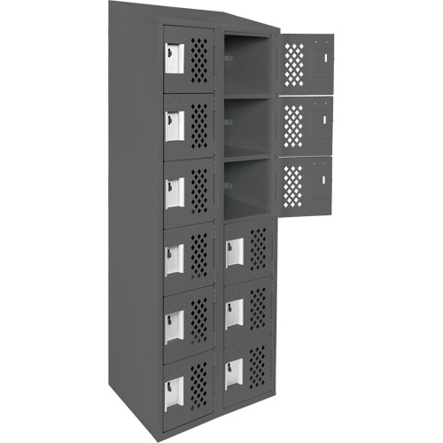 Assembled Lockerettes Clean Line Perforated Economy Lockers, 6 -tier, Bank of 2, 18" x 72" x 12", Steel Planification Entrepots Molloy