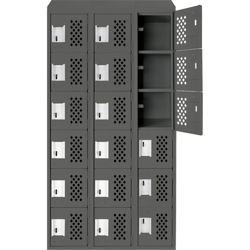 Assembled Lockerettes Clean Line Perforated Economy Lockers, 6 -tier, Bank of 3, 18" x 72" x 12", Steel Planification Entrepots Molloy
