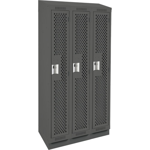 Clean Line Lockers, Bank of 3, 36" x 18" x 82", Steel, Charcoal, Rivet (Assembled), Perforated Planification Entrepots Molloy