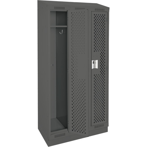 Clean Line Lockers, Bank of 3, 36" x 18" x 82", Steel, Charcoal, Rivet (Assembled), Perforated Planification Entrepots Molloy