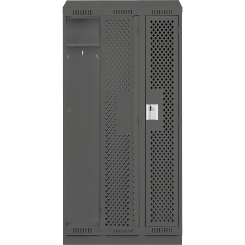 Clean Line Lockers, Bank of 3, 36" x 18" x 82", Steel, Charcoal, Rivet (Assembled), Perforated Planification Entrepots Molloy
