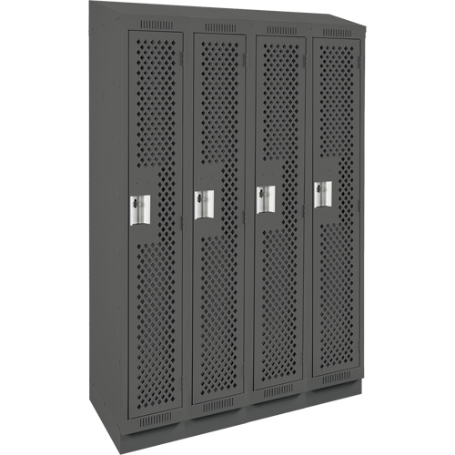 Clean Line Lockers, Bank of 4, 48" x 18" x 82", Steel, Charcoal, Rivet (Assembled), Perforated Planification Entrepots Molloy