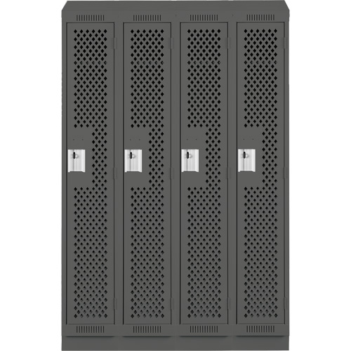 Clean Line Lockers, Bank of 4, 48" x 18" x 82", Steel, Charcoal, Rivet (Assembled), Perforated Planification Entrepots Molloy