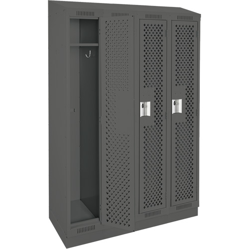 Clean Line Lockers, Bank of 4, 48" x 18" x 82", Steel, Charcoal, Rivet (Assembled), Perforated Planification Entrepots Molloy