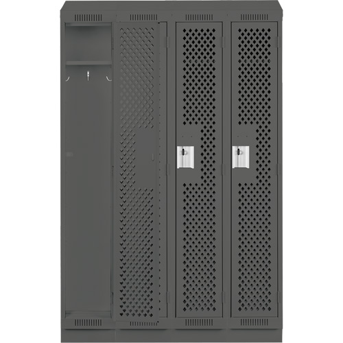 Clean Line Lockers, Bank of 4, 48" x 18" x 82", Steel, Charcoal, Rivet (Assembled), Perforated Planification Entrepots Molloy