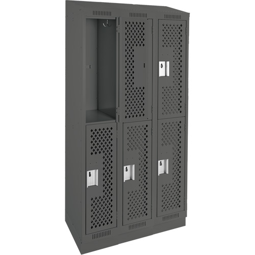 Casiers Clean Line, 2 niveaux, Bloc de 3, 36" x 12" x 82", Acier, Charbon, Rivet (assembl&eacute;), Perfor&eacute; Planification Entrepots Molloy