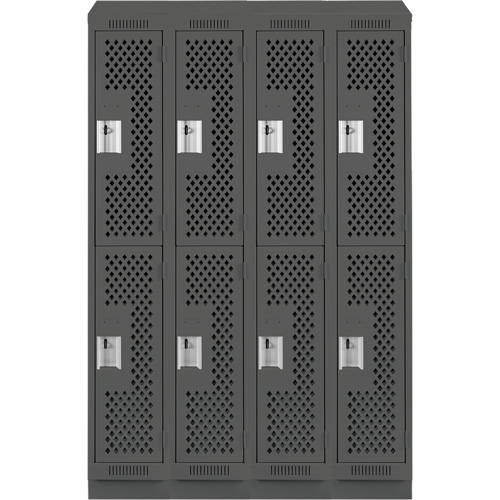Clean Line Lockers, 2 -tier, Bank of 4, 48" x 15" x 82", Steel, Charcoal, Rivet (Assembled), Perforated Planification Entrepots Molloy
