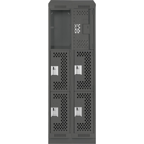 Clean Line Lockers, 3 -tier, Bank of 2, 24" x 18" x 82", Steel, Charcoal, Rivet (Assembled), Perforated Planification Entrepots Molloy