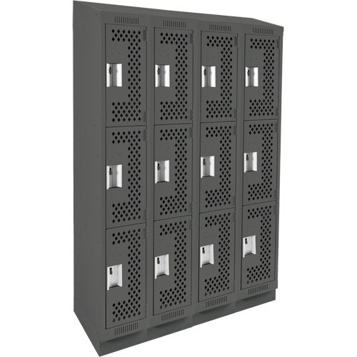 Casiers Clean Line, 3 niveaux, Bloc de 4, 48" x 15" x 82", Acier, Charbon, Rivet (assembl&eacute;), Perfor&eacute; Planification Entrepots Molloy
