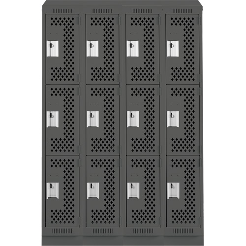 Casiers Clean Line, 3 niveaux, Bloc de 4, 48" x 15" x 82", Acier, Charbon, Rivet (assembl&eacute;), Perfor&eacute; Planification Entrepots Molloy