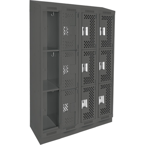 Casiers Clean Line, 3 niveaux, Bloc de 4, 48" x 15" x 82", Acier, Charbon, Rivet (assembl&eacute;), Perfor&eacute; Planification Entrepots Molloy