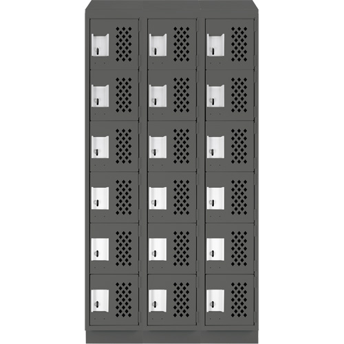 Assembled Lockerettes Clean Line Perforated Economy Lockers, 6 -tier, Bank of 3, 18" x 72" x 12", Steel Planification Entrepots Molloy