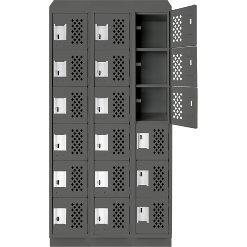 Assembled Lockerettes Clean Line Perforated Economy Lockers, 6 -tier, Bank of 3, 18" x 72" x 12", Steel Planification Entrepots Molloy