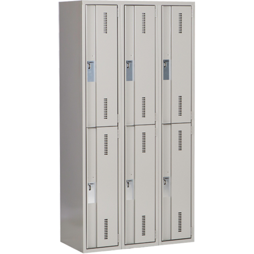 Concorde Heavy-Duty Lockers, 2 -tier, Bank of 3, 36" x 18" x 72", Steel, Grey, Welded (Assembled) Planification Entrepots Molloy