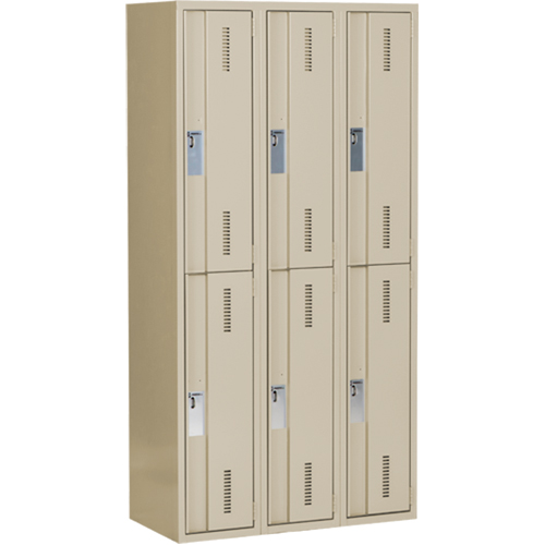 Concorde Heavy-Duty Lockers, 2 -tier, Bank of 3, 36" x 18" x 72", Steel, Beige, Welded (Assembled) Planification Entrepots Molloy
