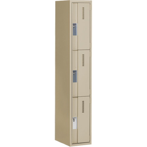 Concorde Heavy-Duty Lockers, 3 -tier, 12" x 18" x 72", Steel, Beige, Welded (Assembled) Planification Entrepots Molloy
