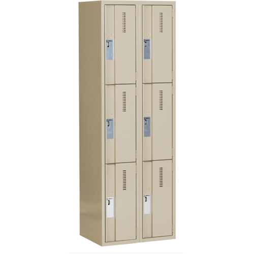 Concorde Heavy-Duty Lockers, 3 -tier, Bank of 2, 24" x 18" x 72", Steel, Beige, Welded (Assembled) Planification Entrepots Molloy