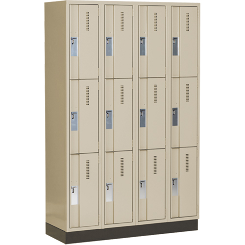 Concorde Heavy-Duty Lockers, 3 -tier, Bank of 4, 48" x 18" x 76", Steel, Beige, Welded (Assembled) Planification Entrepots Molloy