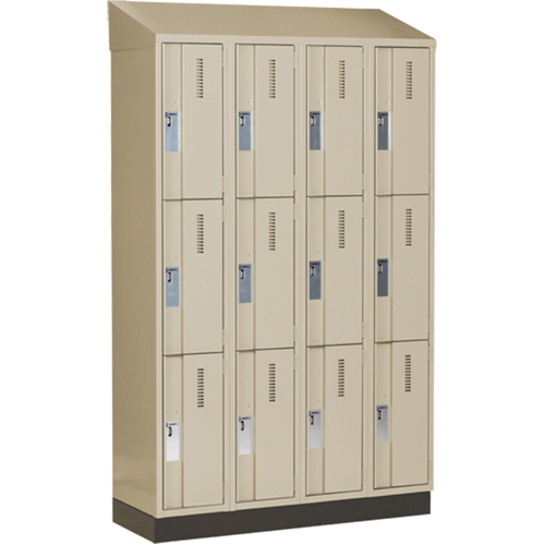 Concorde Heavy-Duty Lockers, 3 -tier, Bank of 4, 48" x 18" x 82", Steel, Beige, Welded (Assembled) Planification Entrepots Molloy