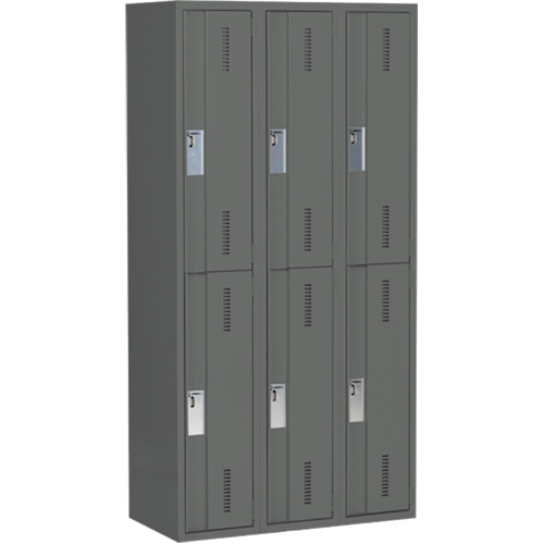 Concorde Heavy-Duty Lockers, 2 -tier, Bank of 3, 36" x 18" x 72", Steel, Charcoal, Welded (Assembled) Planification Entrepots Molloy