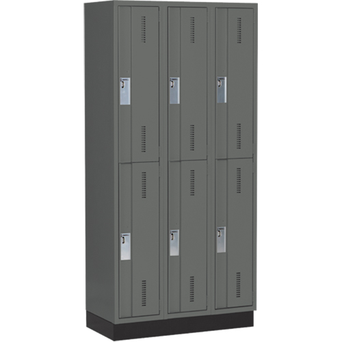 Concorde Heavy-Duty Lockers, 2 -tier, Bank of 3, 36" x 18" x 76", Steel, Charcoal, Welded (Assembled) Planification Entrepots Molloy