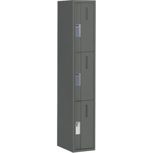 Concorde Heavy-Duty Lockers, 3 -tier, 12" x 18" x 72", Steel, Charcoal, Welded (Assembled) Planification Entrepots Molloy