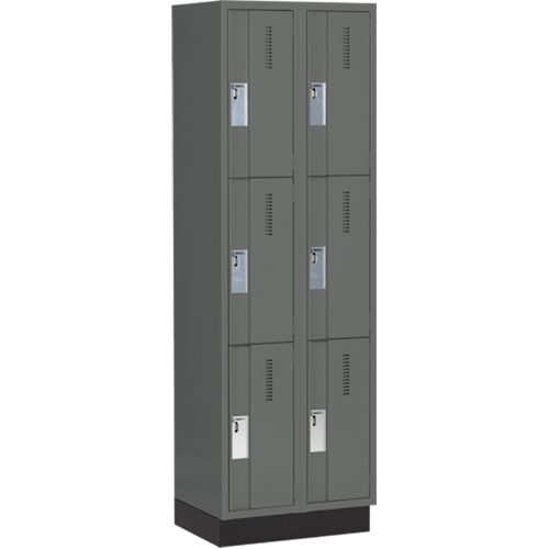 Concorde Heavy-Duty Lockers, 3 -tier, Bank of 2, 24" x 18" x 76", Steel, Charcoal, Welded (Assembled) Planification Entrepots Molloy
