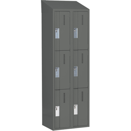 Concorde Heavy-Duty Lockers, 3 -tier, Bank of 2, 24" x 18" x 78", Steel, Charcoal, Welded (Assembled) Planification Entrepots Molloy