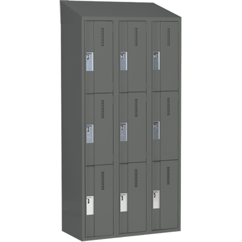 Concorde Heavy-Duty Lockers, 3 -tier, Bank of 3, 36" x 18" x 78", Steel, Charcoal, Welded (Assembled) Planification Entrepots Molloy