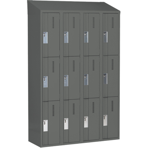 Concorde Heavy-Duty Lockers, 3 -tier, Bank of 4, 48" x 18" x 78", Steel, Charcoal, Welded (Assembled) Planification Entrepots Molloy