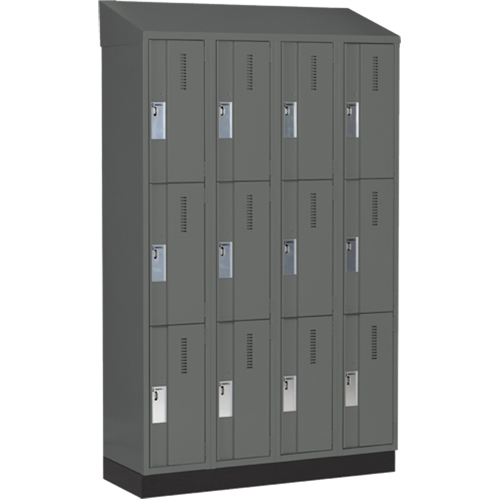 Concorde Heavy-Duty Lockers, 3 -tier, Bank of 4, 48" x 18" x 82", Steel, Charcoal, Welded (Assembled) Planification Entrepots Molloy