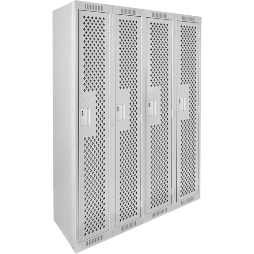 Clean Line Lockers, Bank of 4, 48" x 15" x 72", Steel, Grey, Rivet (Assembled), Perforated Planification Entrepots Molloy