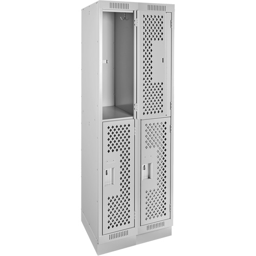 Clean Line Lockers, 2 -tier, Bank of 2, 24" x 12" x 76", Steel, Grey, Rivet (Assembled), Perforated Planification Entrepots Molloy