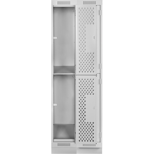 Clean Line Lockers, 2 -tier, Bank of 2, 24" x 12" x 76", Steel, Grey, Rivet (Assembled), Perforated Planification Entrepots Molloy