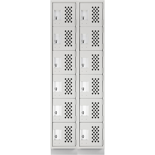 Assembled Lockerettes Clean Line Perforated Economy Lockers, 6 -tier, Bank of 2, 18" x 72" x 12", Steel Planification Entrepots Molloy