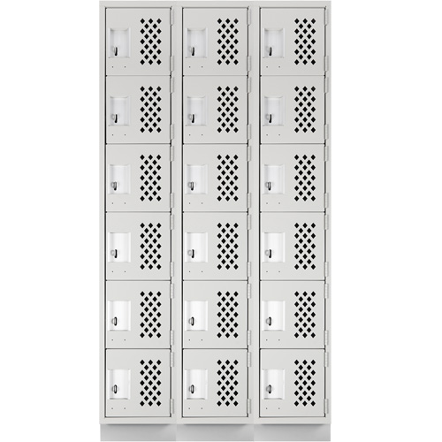 Assembled Lockerettes Clean Line Perforated Economy Lockers, 6 -tier, Bank of 3, 18" x 72" x 12", Steel Planification Entrepots Molloy